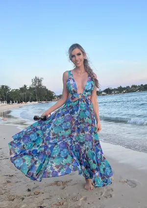 "MAYARA" WATER COLOR BLOOMS MAXI DRESS