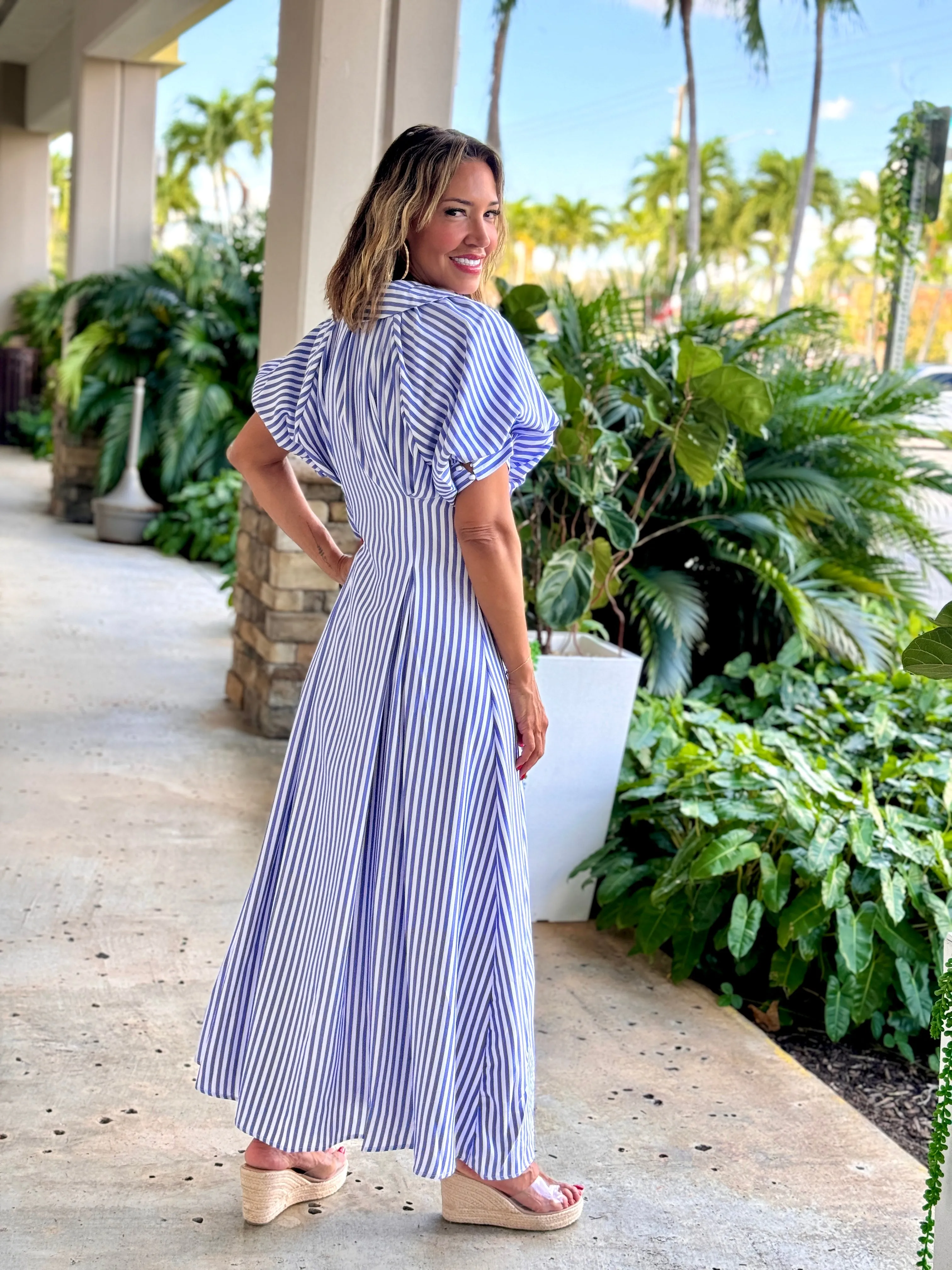 "Pia" Bubble Sleeve Button Down Maxi Dress