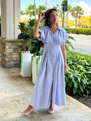"Pia" Bubble Sleeve Button Down Maxi Dress