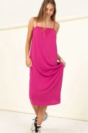Radiant Pink Tie Back Midi Dress