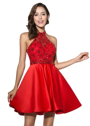 Red Homecoming Dress With Beadings