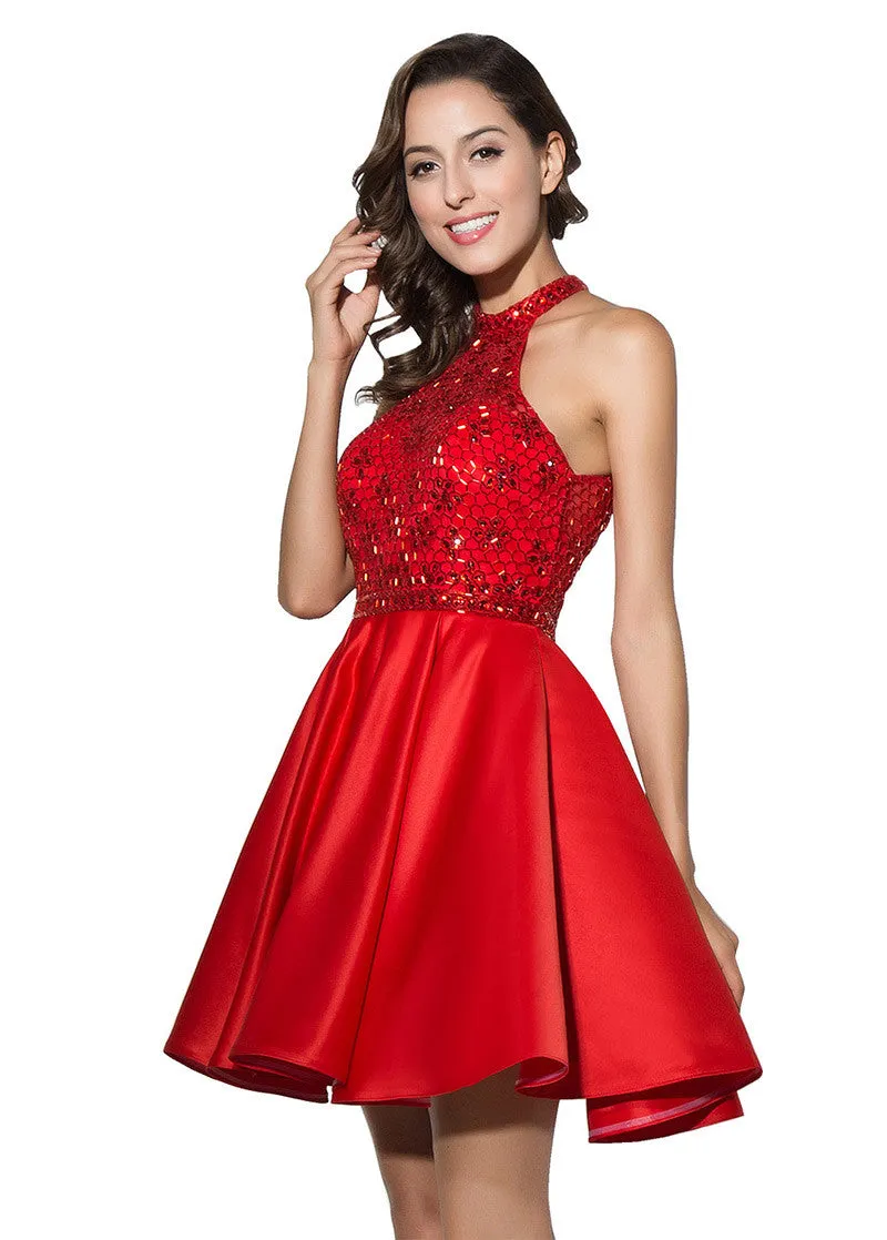 Red Homecoming Dress With Beadings