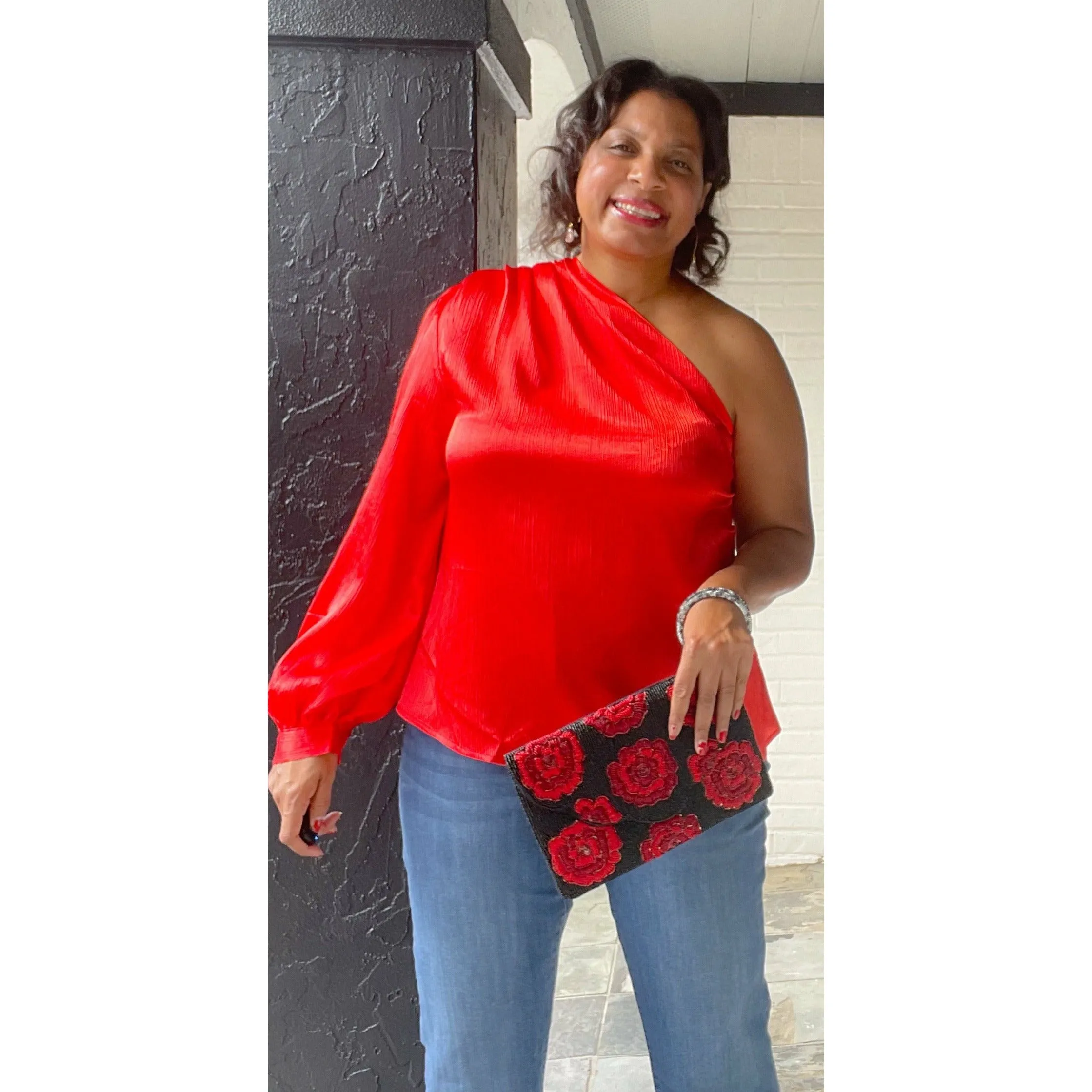 Red One Shoulder Top