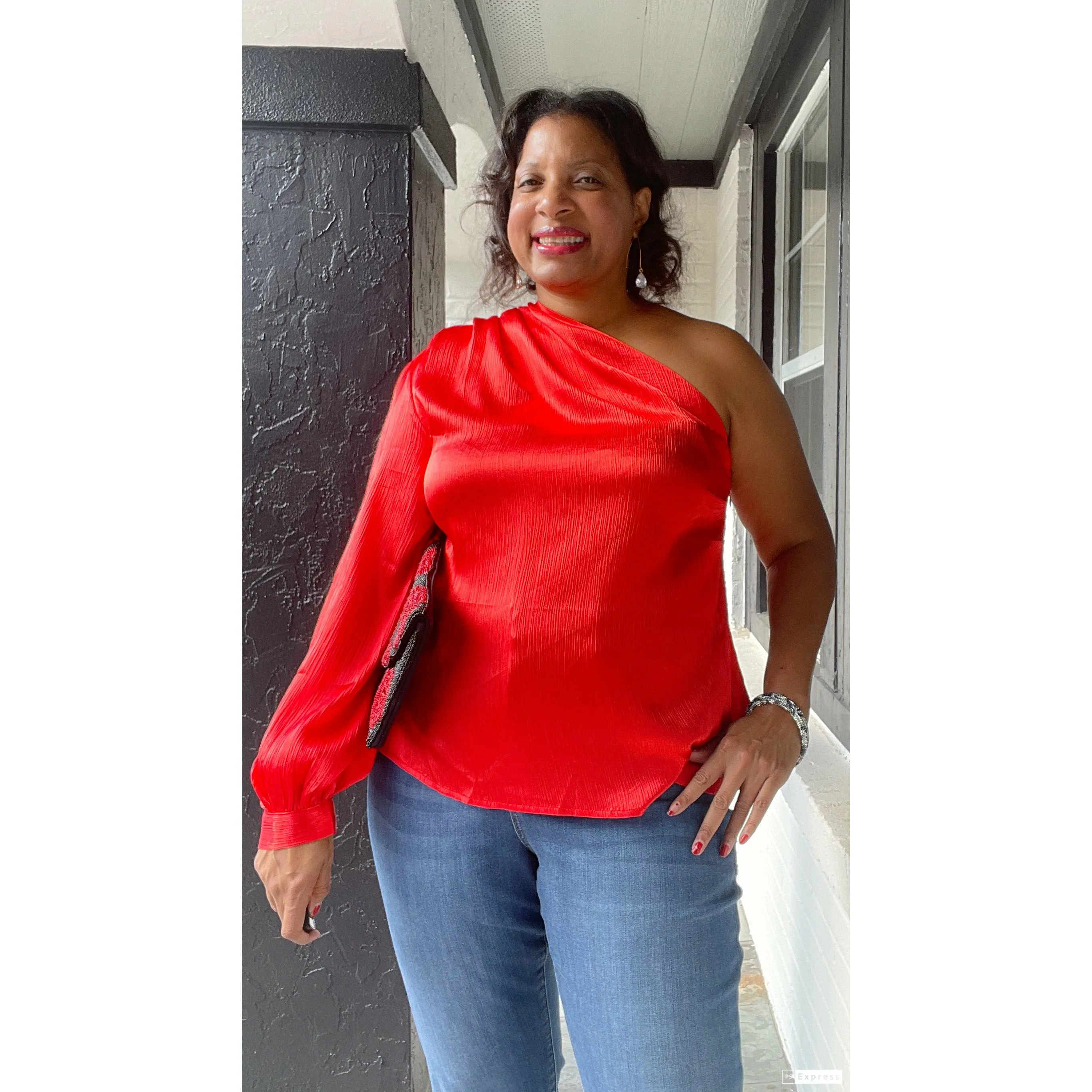 Red One Shoulder Top