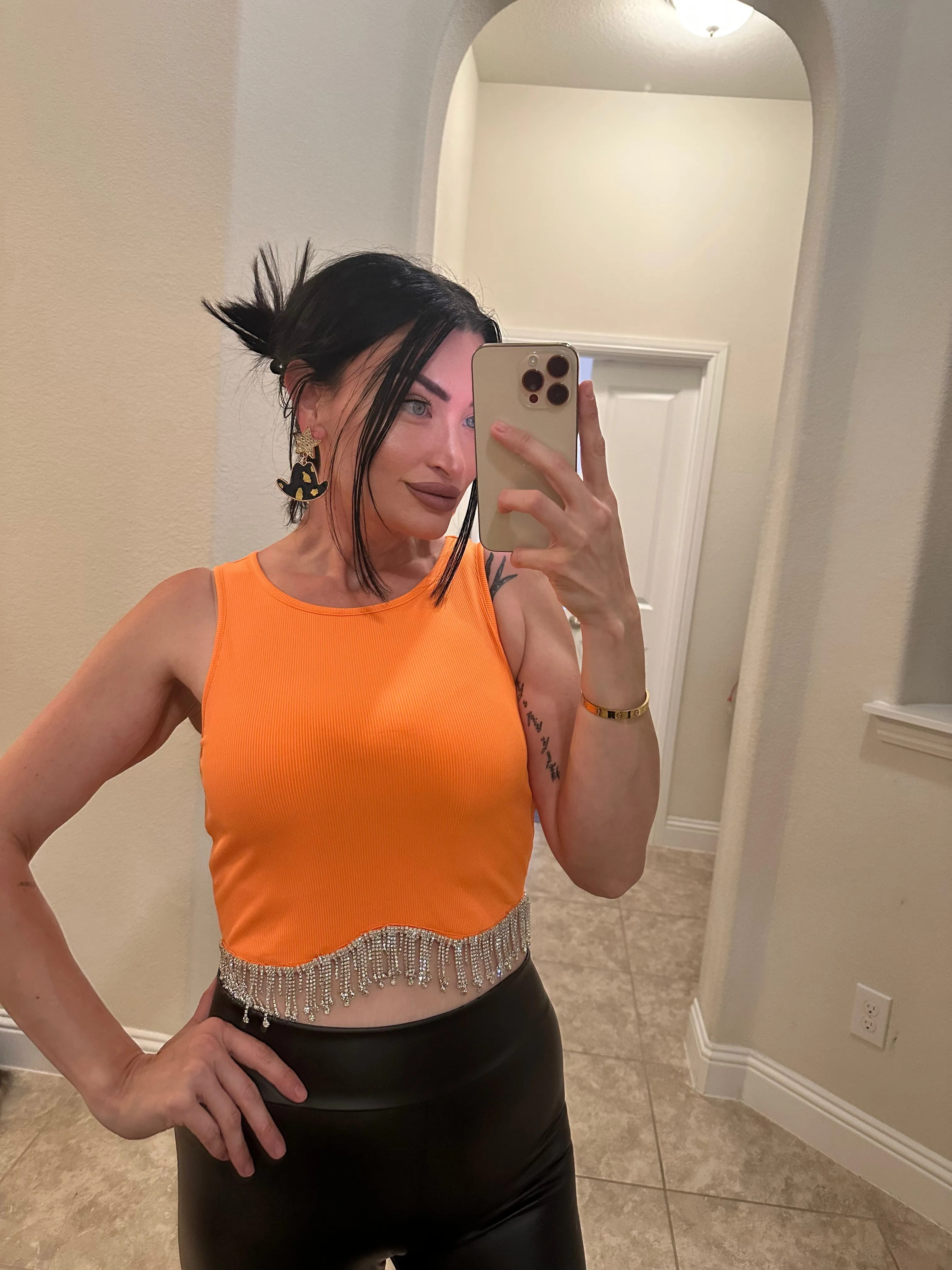 Rhinestone Dreamer Crop (Orange)