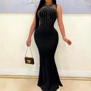 Rhinestone Sleeveless Cut Out Maxi Dress
