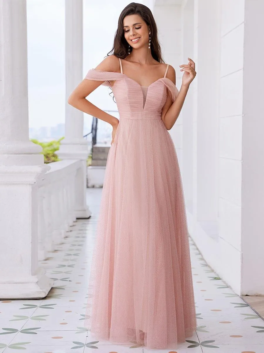 Robe de demoiselle d'honneur trapèze en tulle dos nu avec bretelles spaghetti