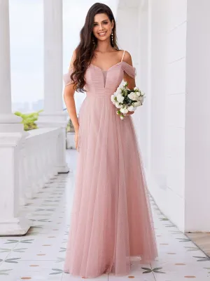 Robe de demoiselle d'honneur trapèze en tulle dos nu avec bretelles spaghetti
