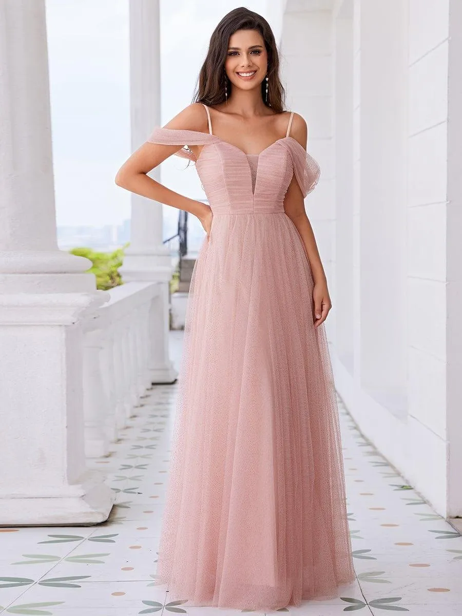 Robe de demoiselle d'honneur trapèze en tulle dos nu avec bretelles spaghetti