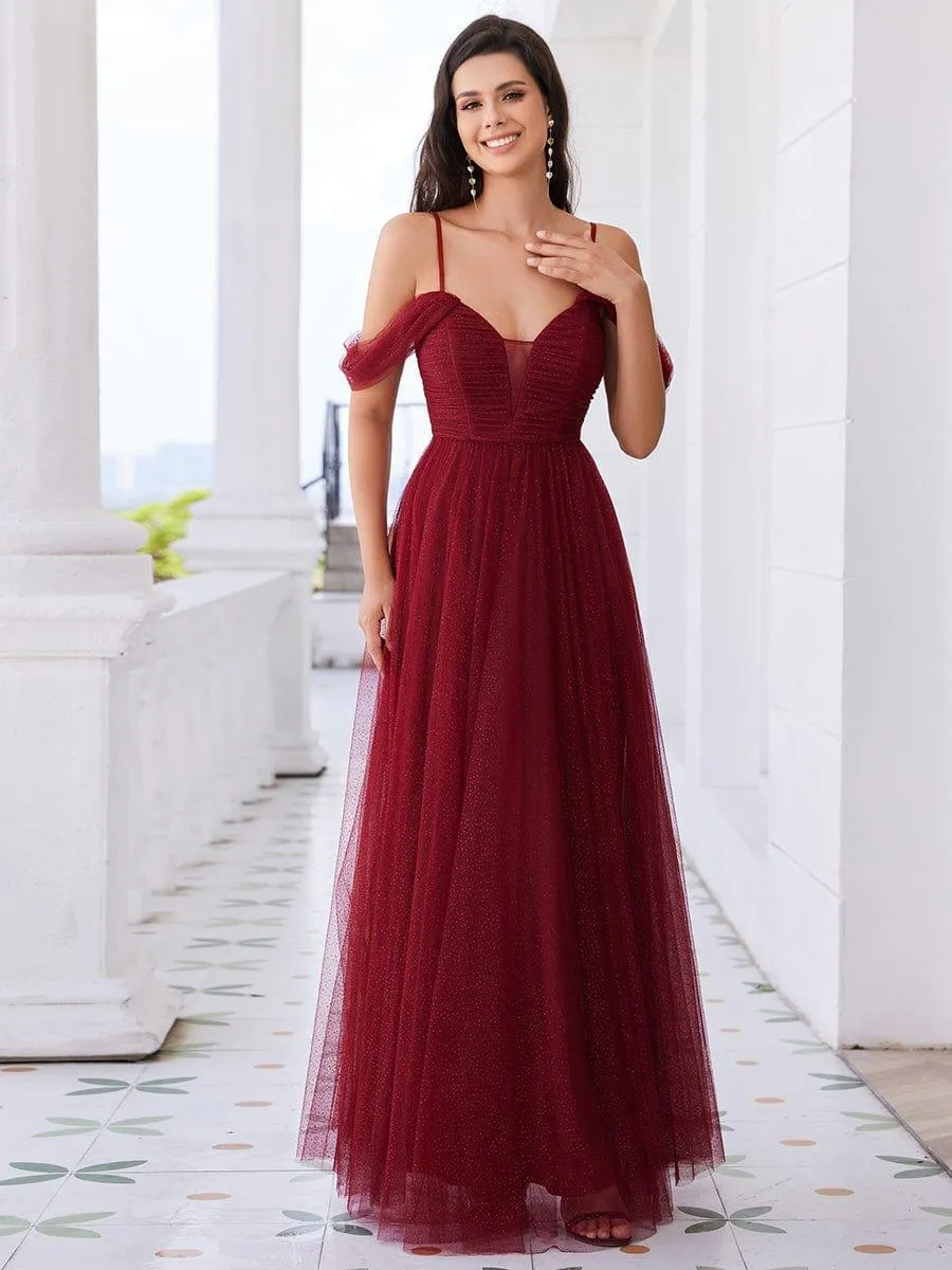 Robe de demoiselle d'honneur trapèze en tulle dos nu avec bretelles spaghetti