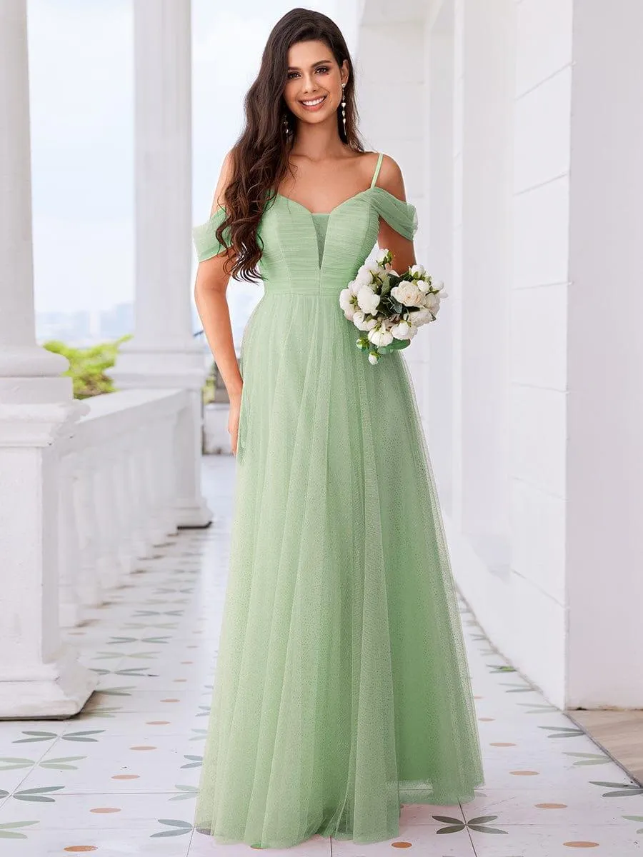 Robe de demoiselle d'honneur trapèze en tulle dos nu avec bretelles spaghetti
