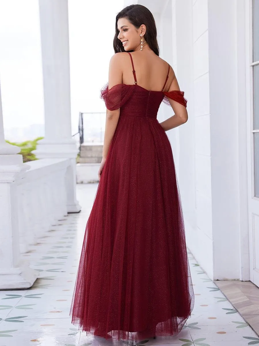 Robe de demoiselle d'honneur trapèze en tulle dos nu avec bretelles spaghetti