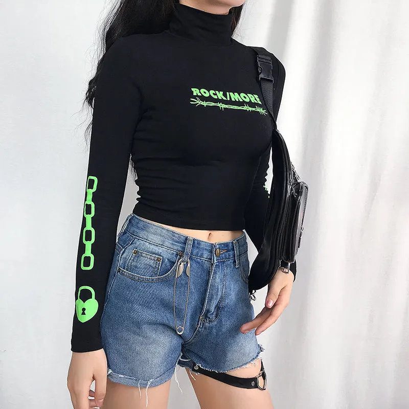 “ROCK MORE” HIGH COLLAR T-SHIRT W102713