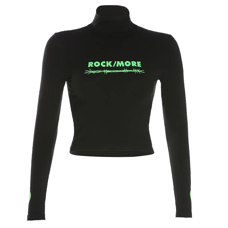 “ROCK MORE” HIGH COLLAR T-SHIRT W102713