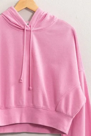 Rose Pink Drop Shoulder Crop Hoodie