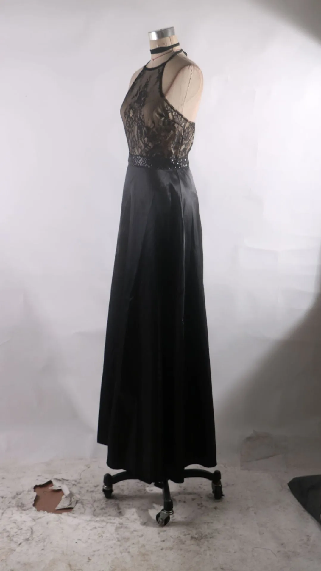 Round Neck Sequin Pencil Skirt Split Bag Hip Skirt