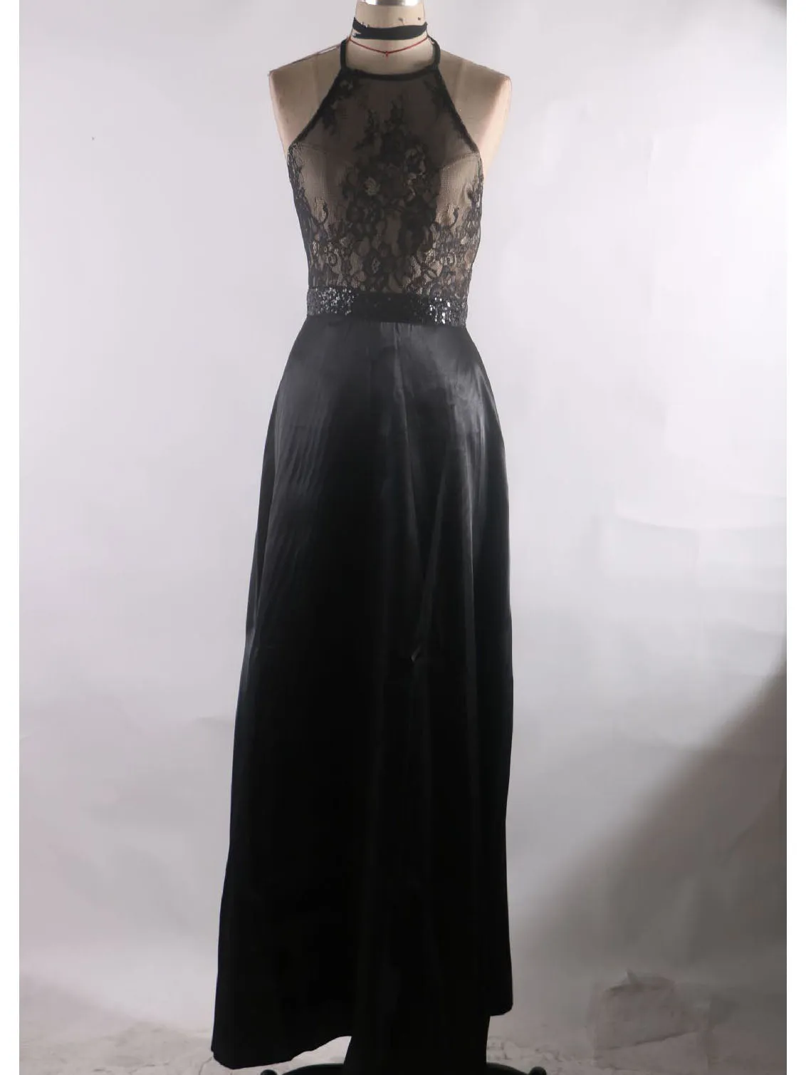Round Neck Sequin Pencil Skirt Split Bag Hip Skirt