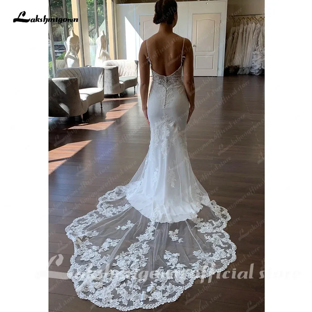 Roycebridal Sexy Bridal Crepe Mermaid Wedding Dress 2025 Vestidos De Noivas Spaghetti Straps Women Boho Beach Wedding Gowns