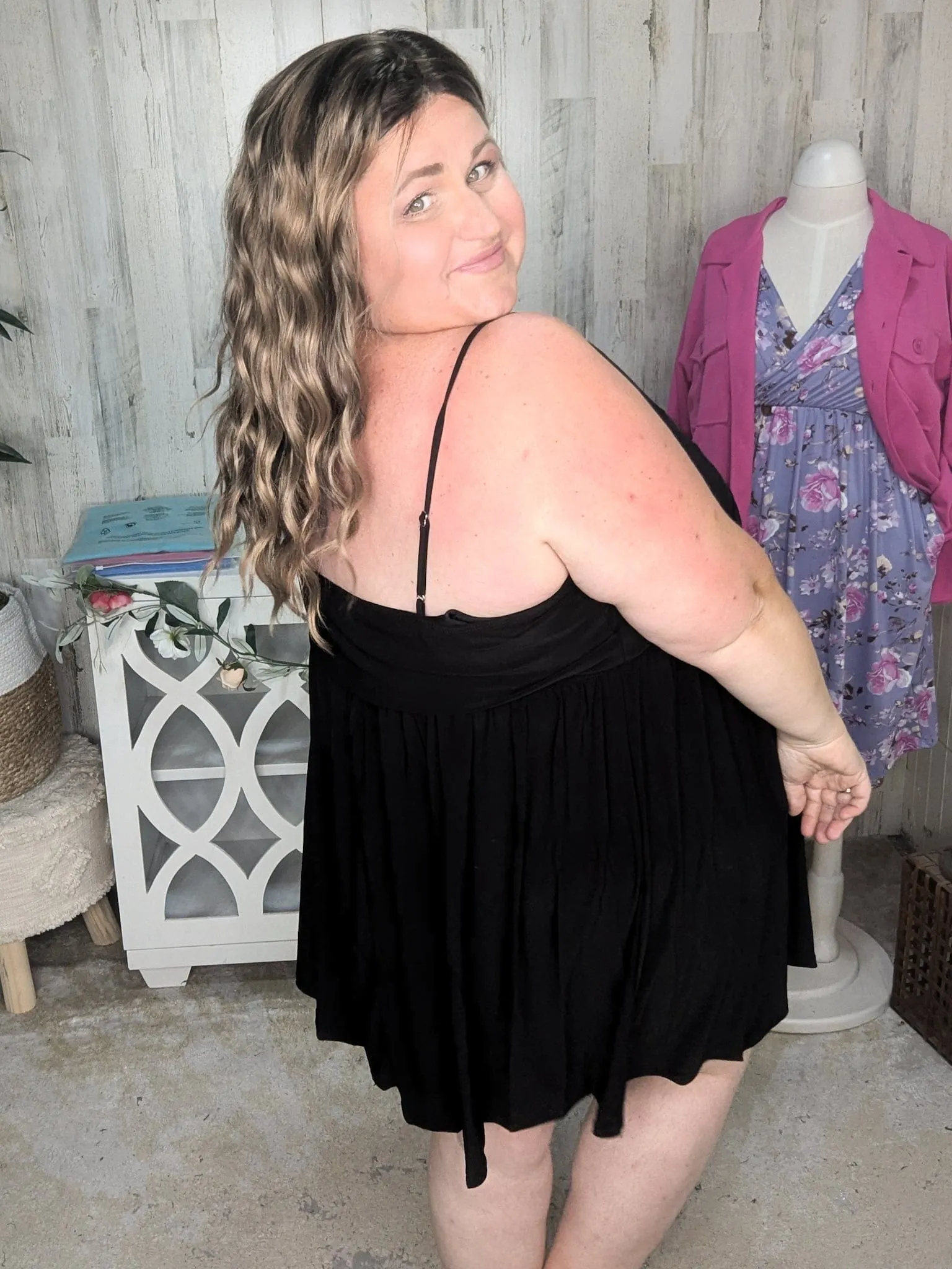Ruby Slinky Black Sundress w/Built In Tank Look