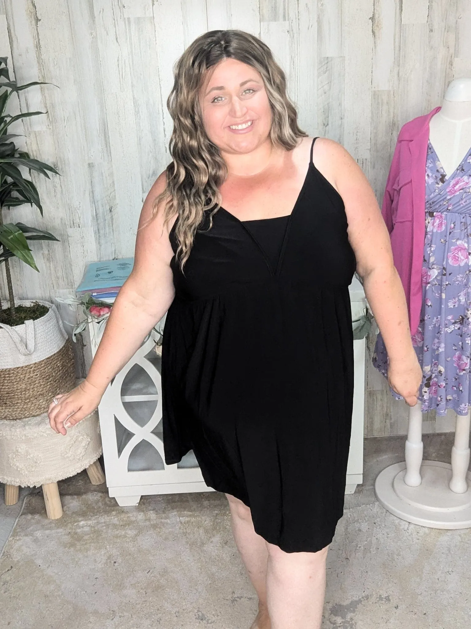 Ruby Slinky Black Sundress w/Built In Tank Look