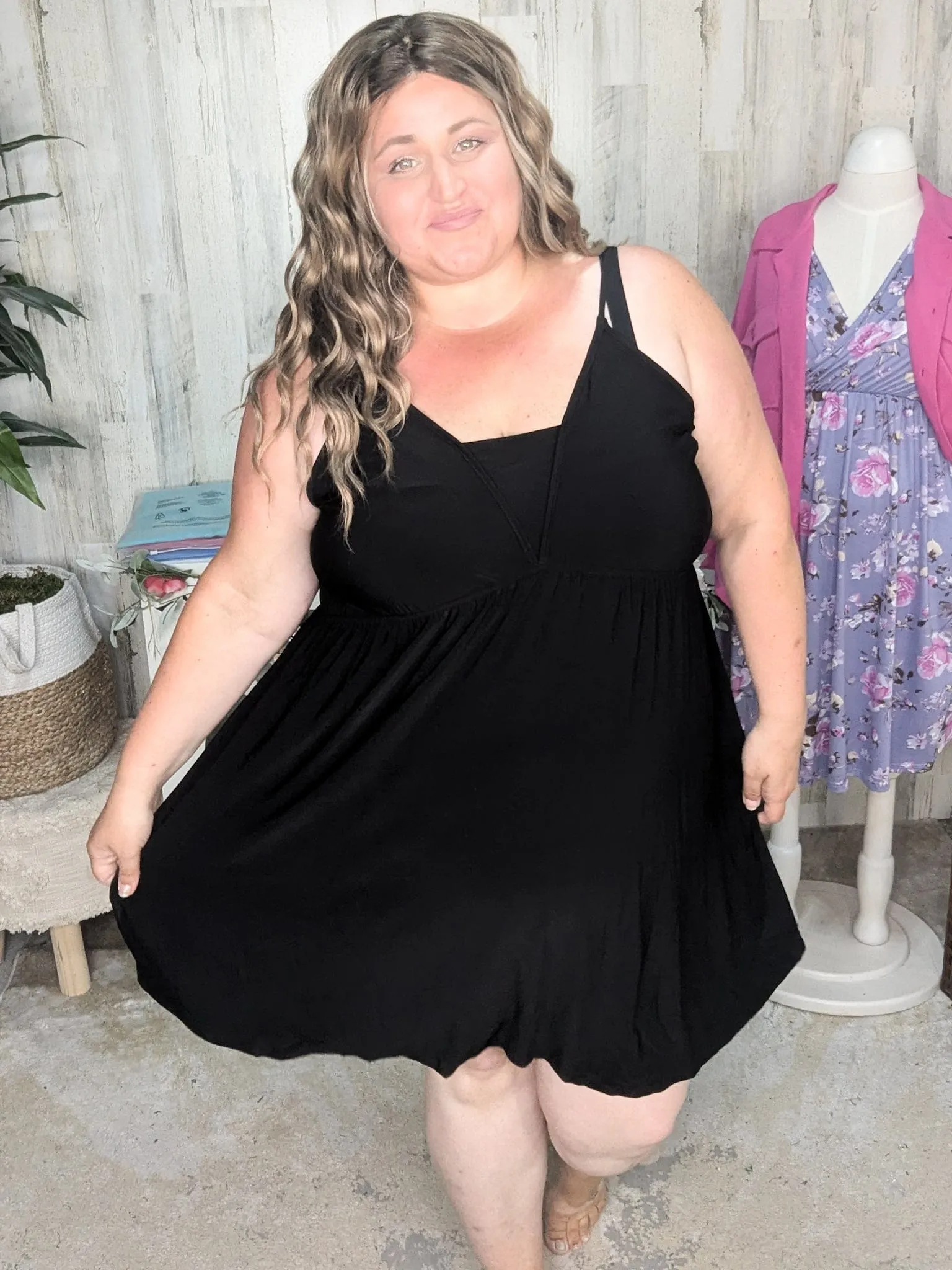 Ruby Slinky Black Sundress w/Built In Tank Look