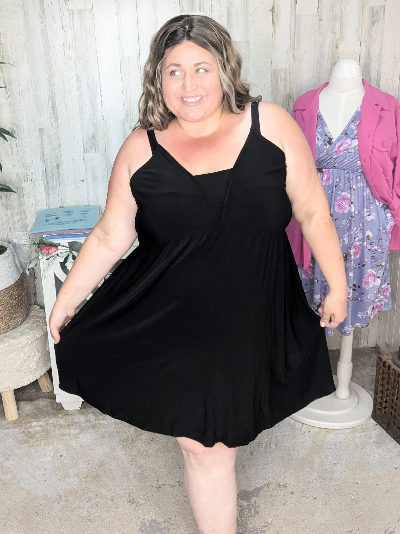 Ruby Slinky Black Sundress w/Built In Tank Look