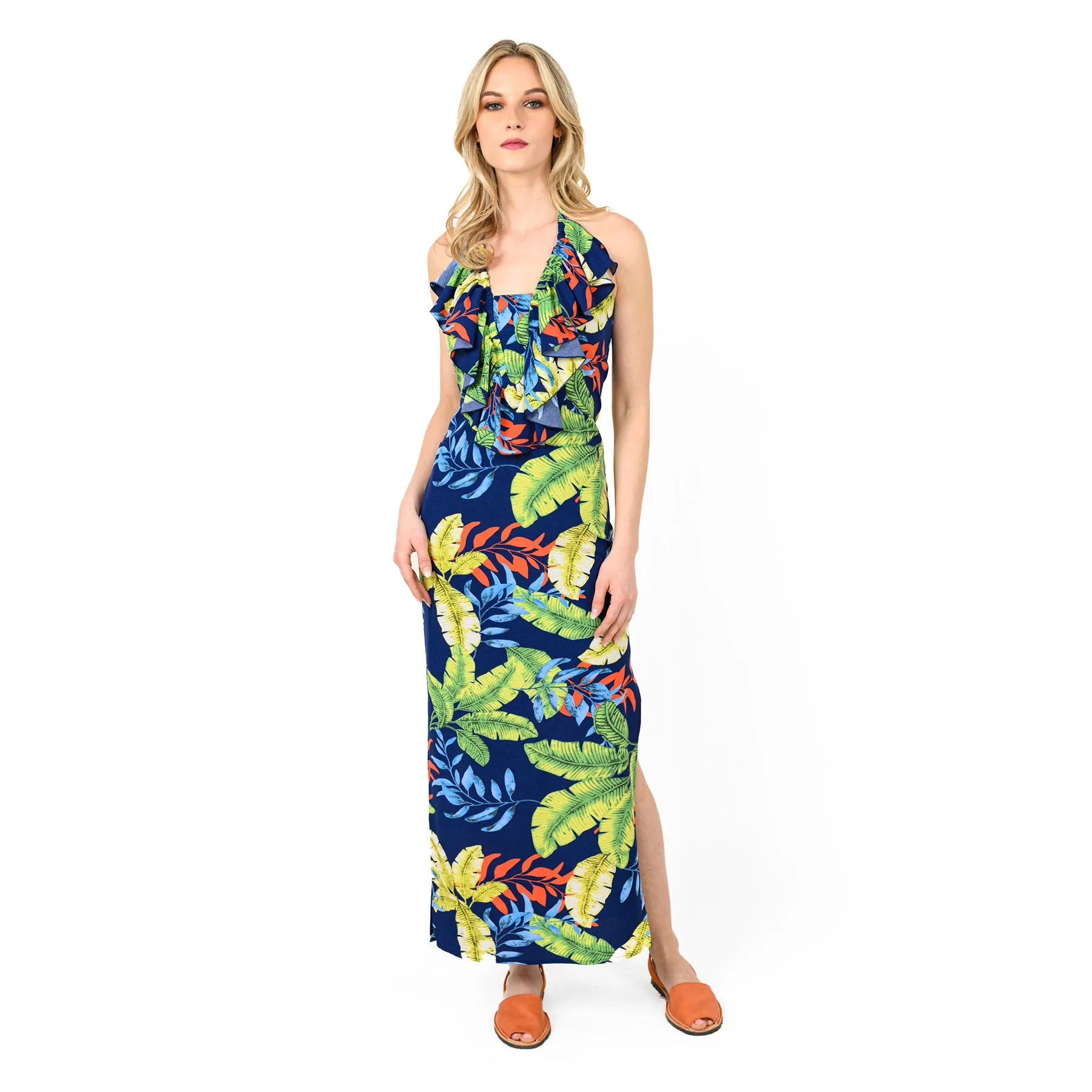 Ruffle Front Halter Dress