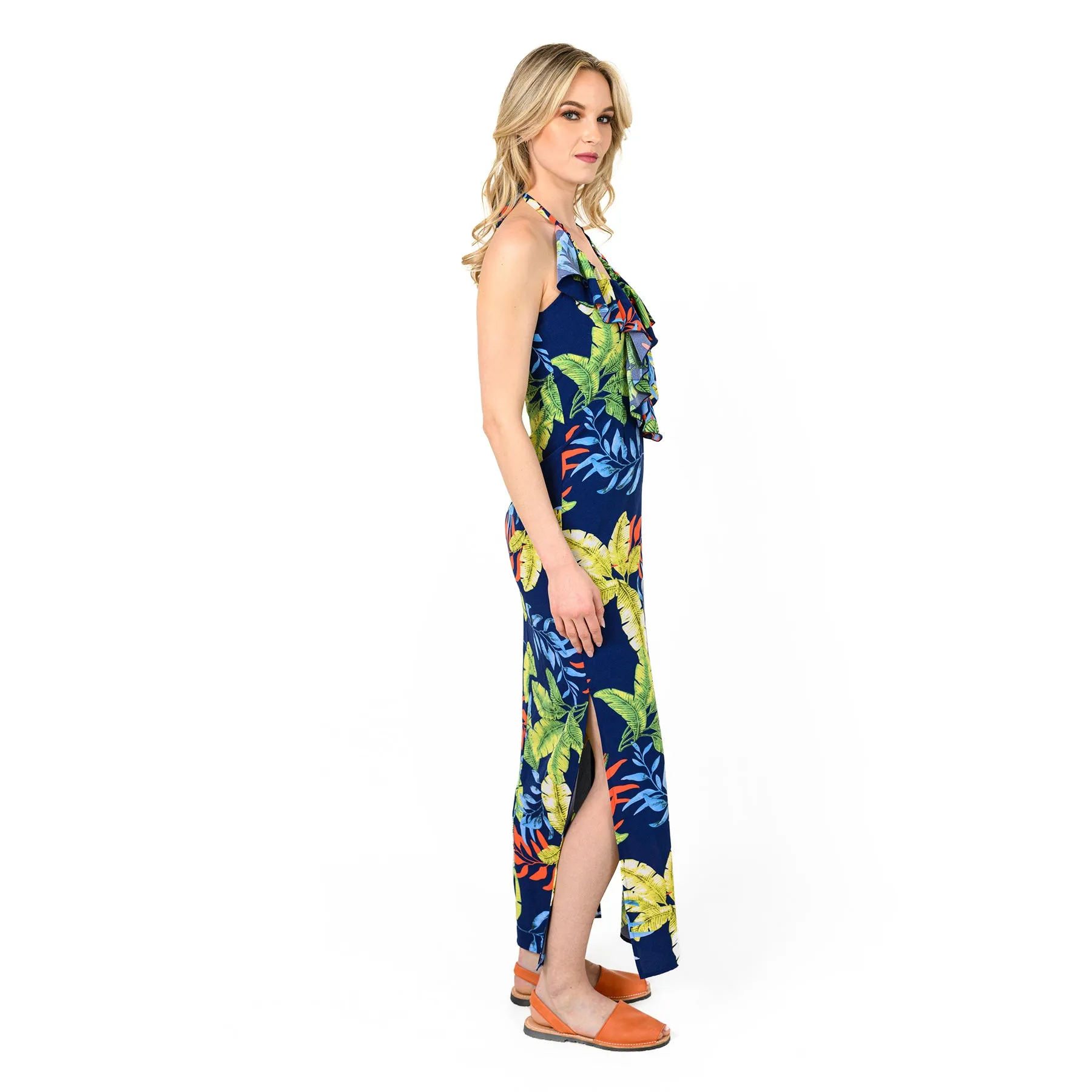 Ruffle Front Halter Dress