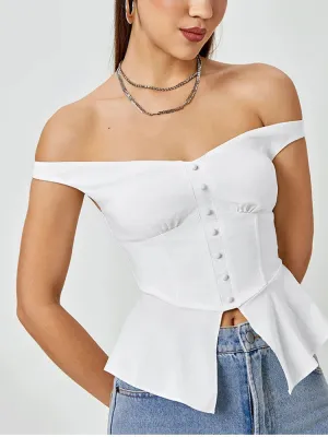 Ruffle Off Shoulder Single-breasted Shirt