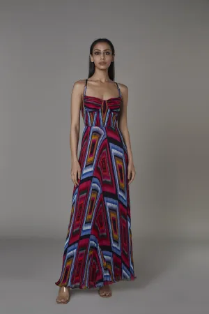Saaksha & KinniÂ    I   Pink blue big diamond tiered froo froo dress with solid blue bra area Satin Pink / Blue SS22029