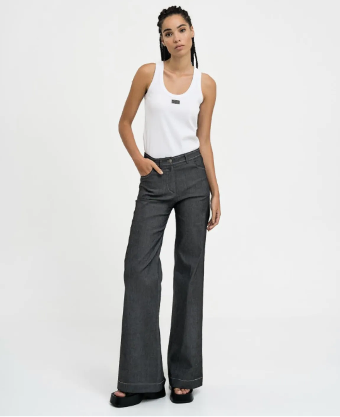 SALE Ribbed Sleeveless Top Rhinestones-White