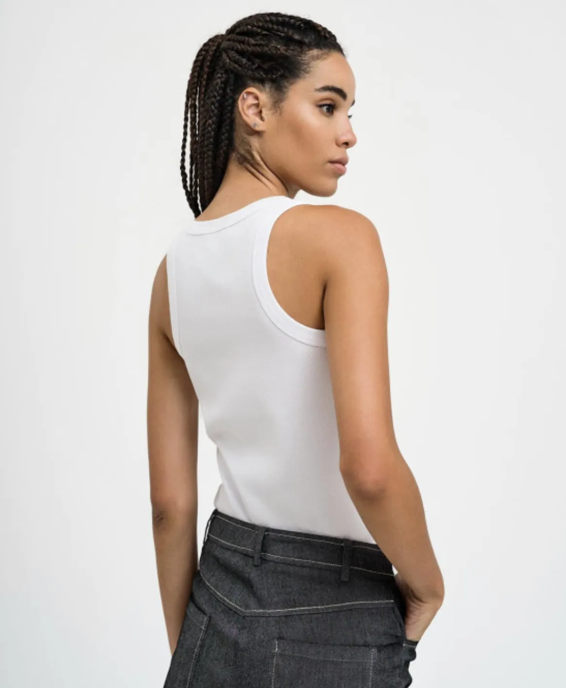 SALE Ribbed Sleeveless Top Rhinestones-White