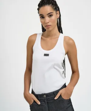SALE Ribbed Sleeveless Top Rhinestones-White