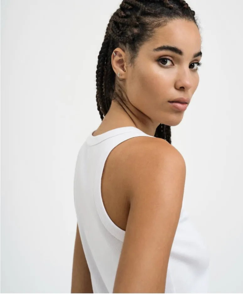 SALE Ribbed Sleeveless Top Rhinestones-White