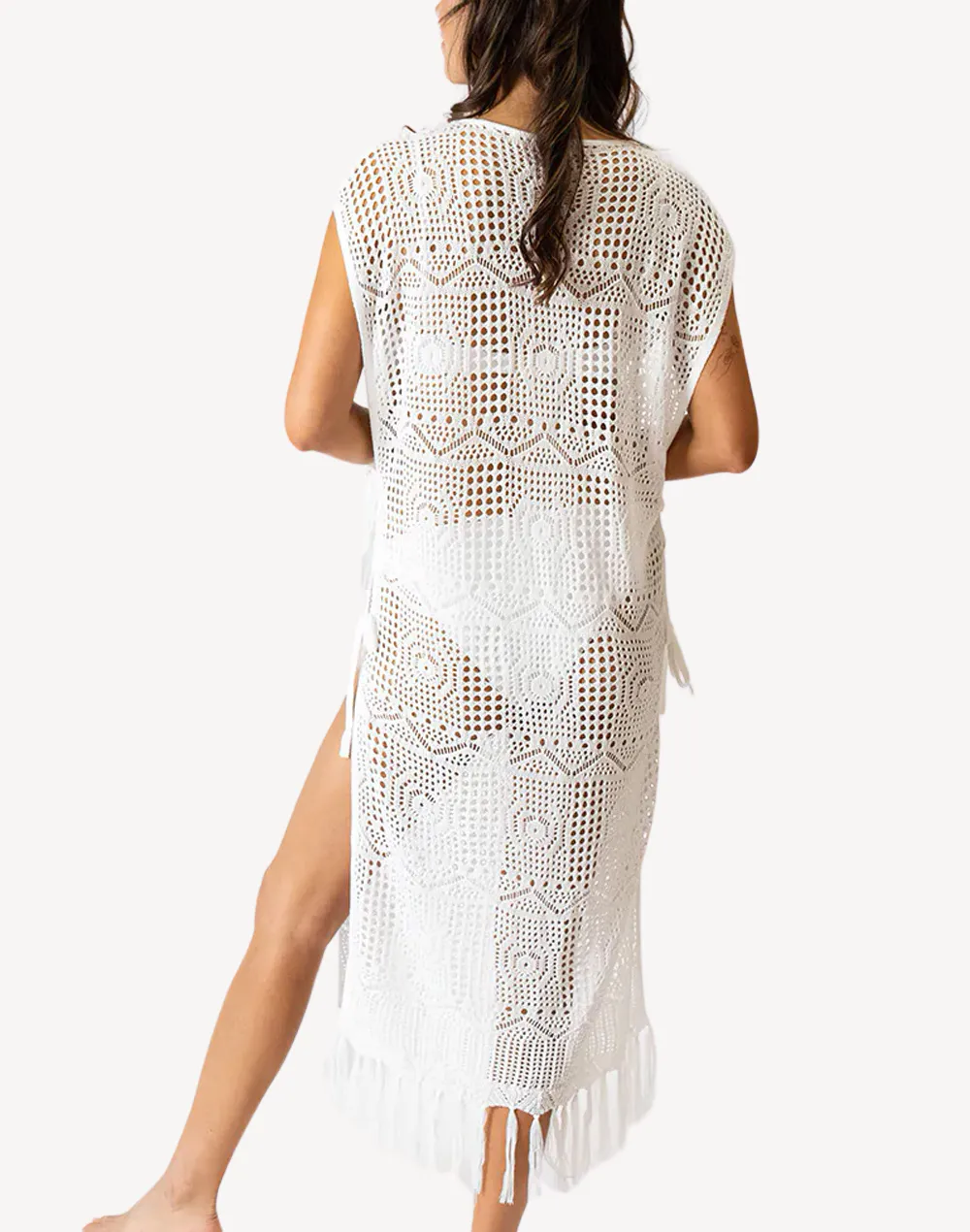 Santorini Fringe Long Cover Up