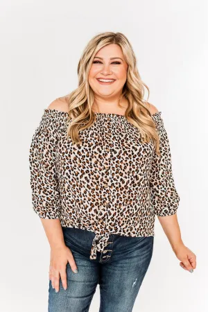 Savvy Smiles Off The Shoulder Blouse- Natural Leopard