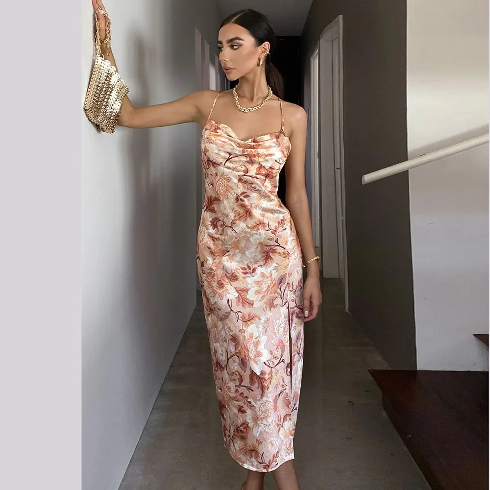 Sexy Backless Floral Sling Sundress Women