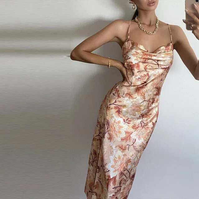Sexy Backless Floral Sling Sundress Women