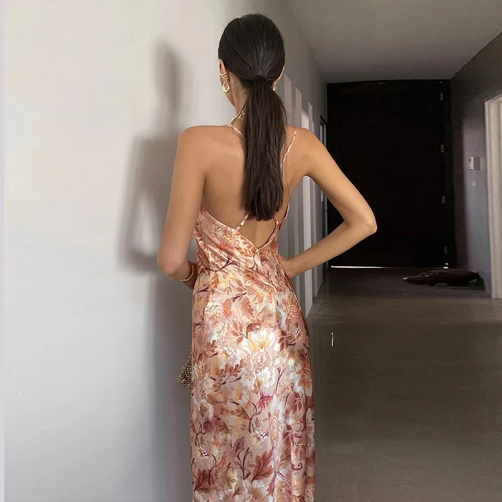 Sexy Backless Floral Sling Sundress Women