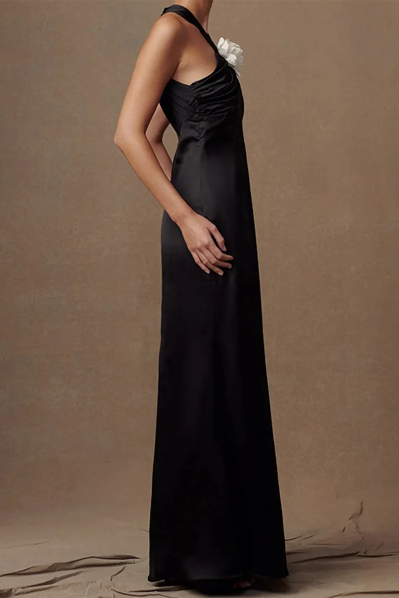 Sexy Backless Flowers Contrast Halter One Step Skirt Dresses