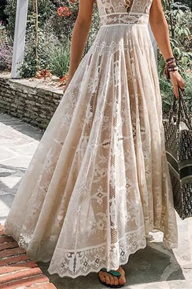 Sexy Halter Lace Mesh Maxi Dress