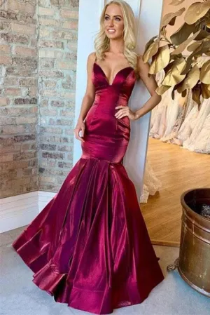 Sexy Mermaid Satin Prom Spaghetti Straps Sleeveless Floor Length Formal Dress
