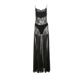 Sheer Lace Spaghetti Strap Maxi Dress