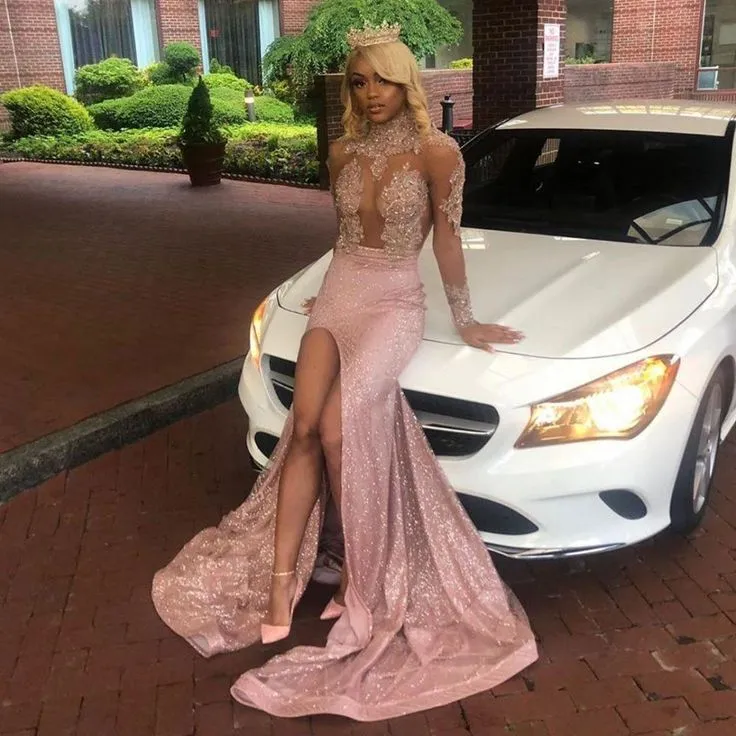 Shiny Pink Prom Dresse Sequin Halter Mermaid Formal Evening Dress