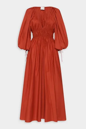 Shirred Plunge Dress in Terracotta