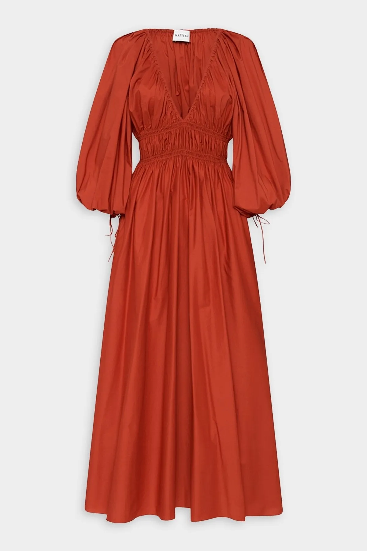 Shirred Plunge Dress in Terracotta