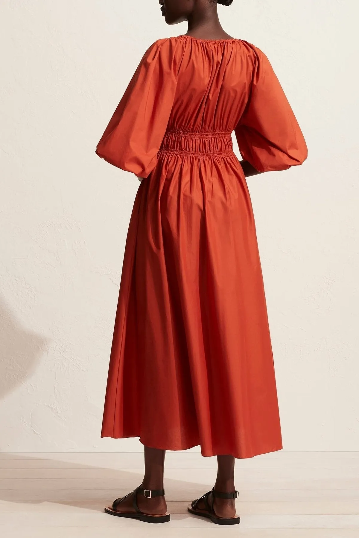 Shirred Plunge Dress in Terracotta