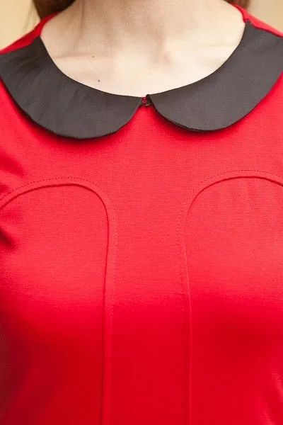 Short Red Dress Peter Pan Collar Back Zipper Sleeveless