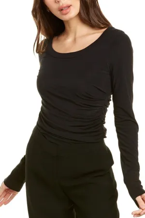 Side Ruched Sleeveless Black Top