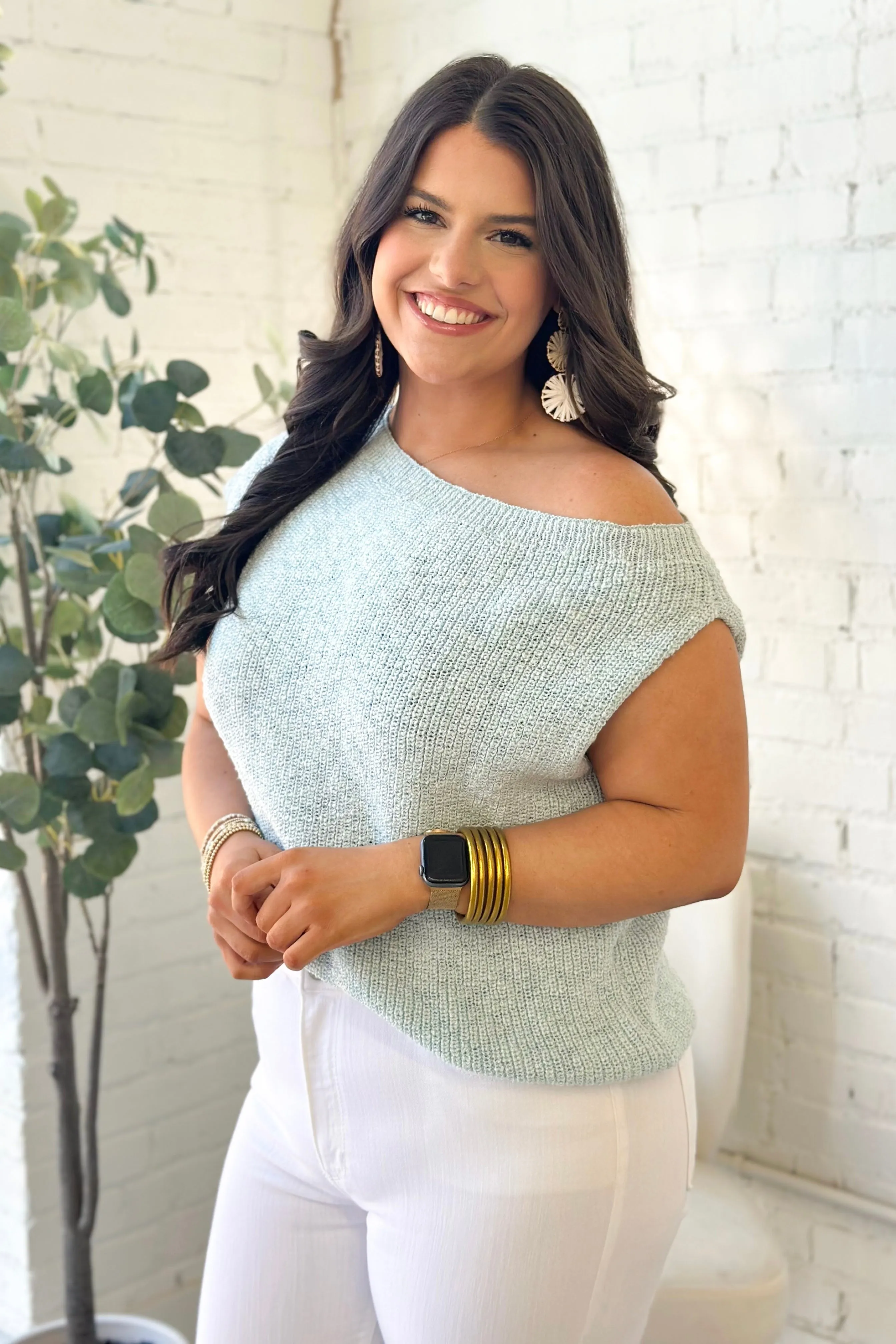 Sky Blue Textured Off The Shoulder Sweater